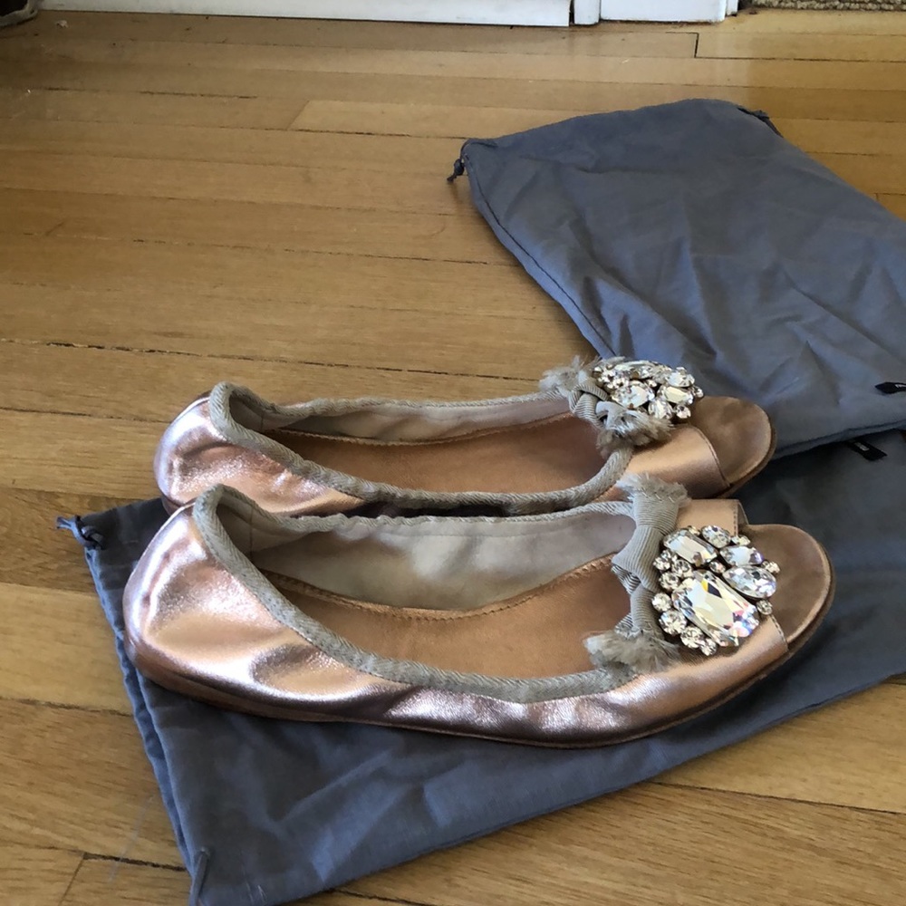 Mui Mui Open Toe Ballet Flat. Sz. 9. Metallic Rose.